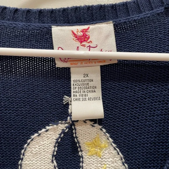 Navy Blue & Metallic Gold V-Neck Nautical Sweater w Sailboat Design  SZ: 2XL NWT - Picture 8 of 13